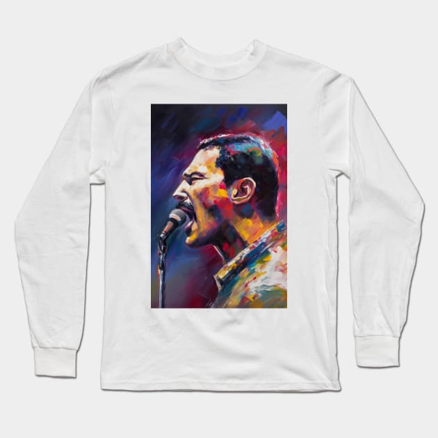 Bohemian Rhapsody: Abstract Portrait of Freddie Mercury Long Sleeve T-Shirt by simonrudd